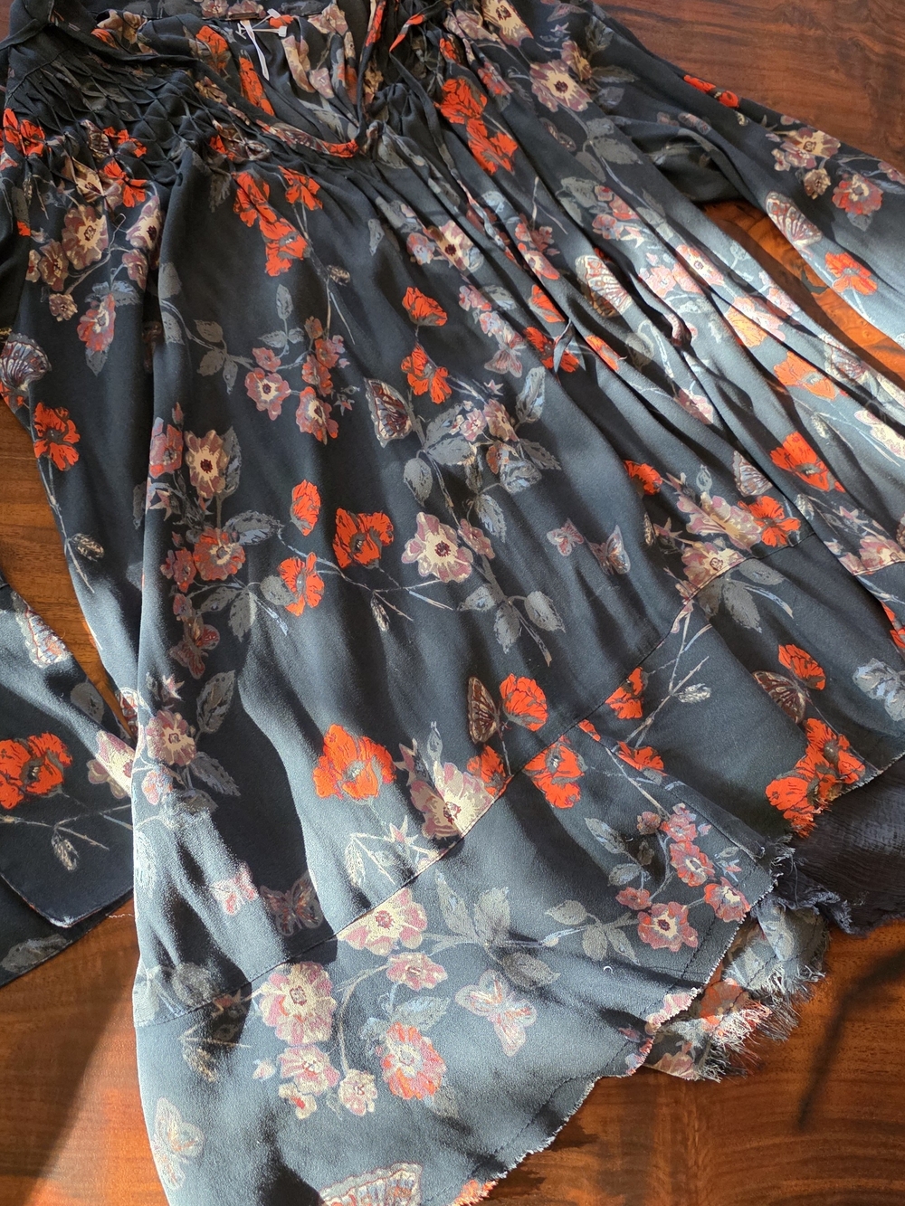 Free People  Floral Blouse/ Tunic with Coral and Blush Accents